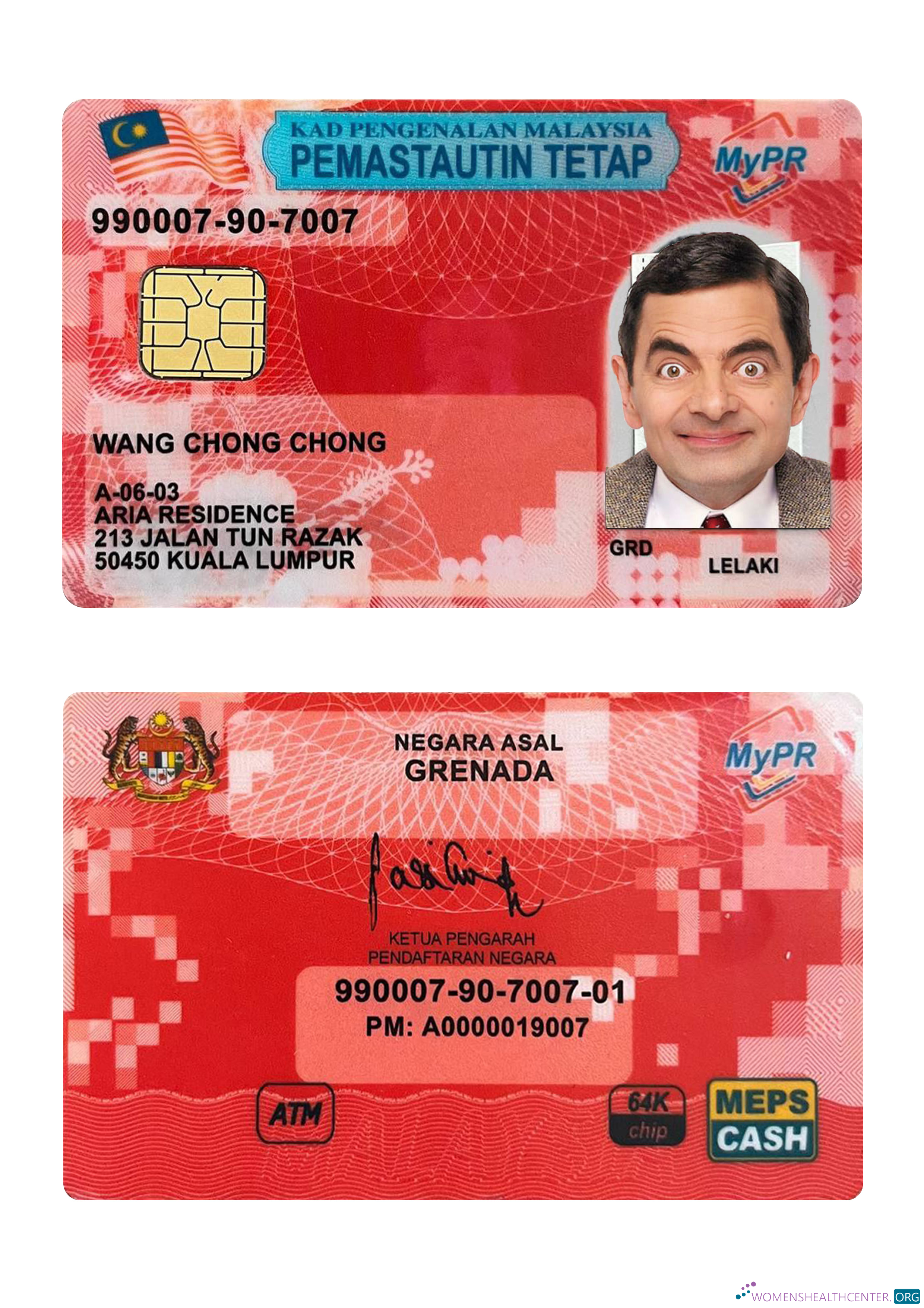Download Malaysia permanent resident card Photoshop template